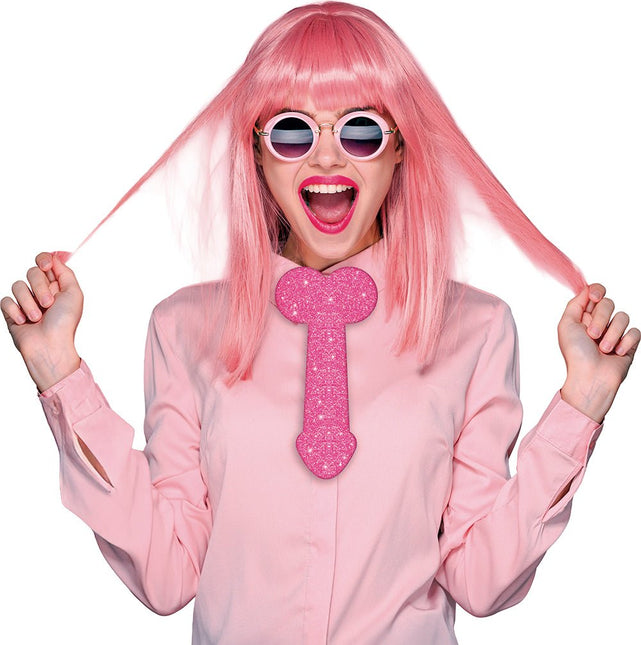 Penis Stropdas Roze Glitter 30cm van Fiestas Guirca koop je bij Partywinkel