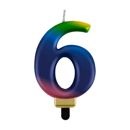 6-Jahres-Kerze „Regenbogen“, 8 cm