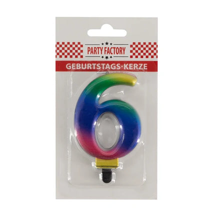 6-Jahres-Kerze „Regenbogen“, 8 cm