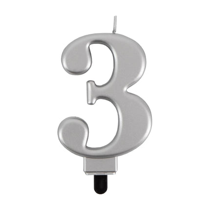 3-Jahres-Kerze, silbermetallic, 7 cm
