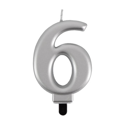 6-Jahres-Kerze, silbermetallic, 7 cm