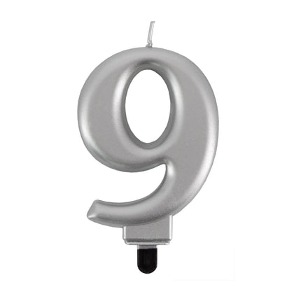 9-Jahre-Kerze, silbermetallic, 7 cm