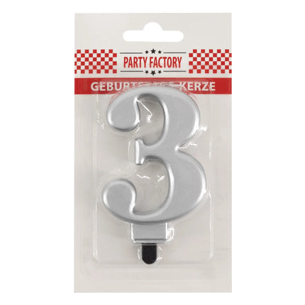 3-Jahres-Kerze, silbermetallic, 7 cm