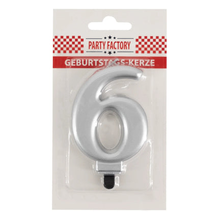 6-Jahres-Kerze, silbermetallic, 7 cm