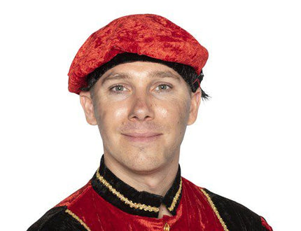 Pietbaret Velours mit Straußenfedern rot