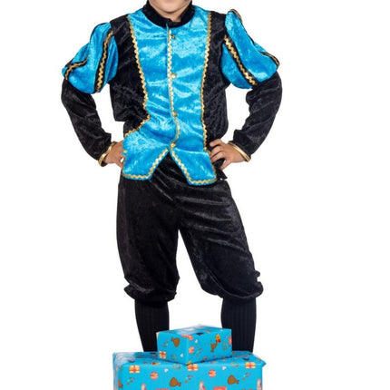 Pietenpak Kind Lichtblauw/Zwart Luxe van Wilbers & Wilbers koop je bij Partywinkel