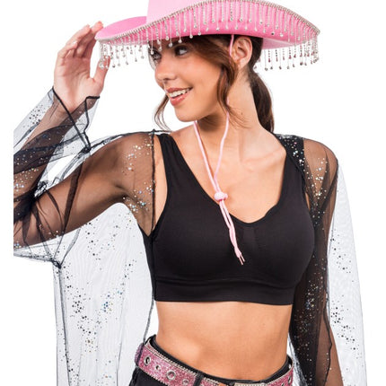 Rosa Cowboyhut mit hängenden Strasssteinen – Einheitsgröße