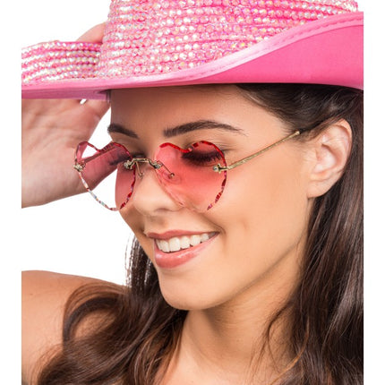 Rosa Herzbrille mit goldfarbenen Details