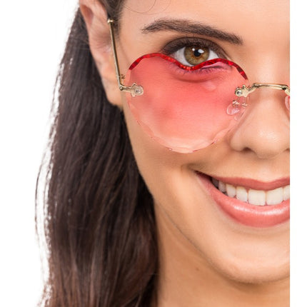 Rosa Herzbrille mit goldfarbenen Details