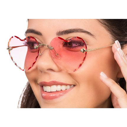 Rosa Herzbrille mit goldfarbenen Details