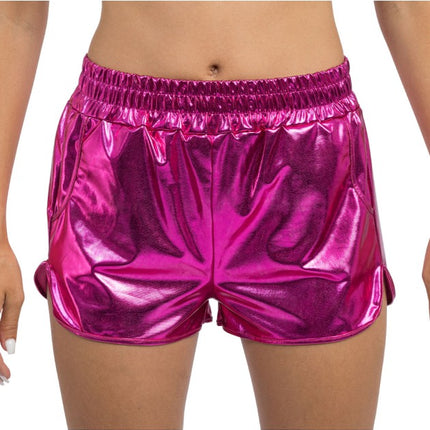 Knallrosa Metallic-Shorts für Damen