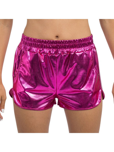 Knallrosa Metallic-Shorts für Damen