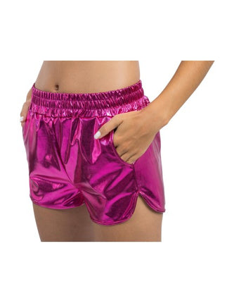 Knallrosa Metallic-Shorts für Damen