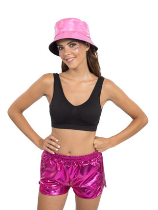 Knallrosa Metallic-Shorts für Damen