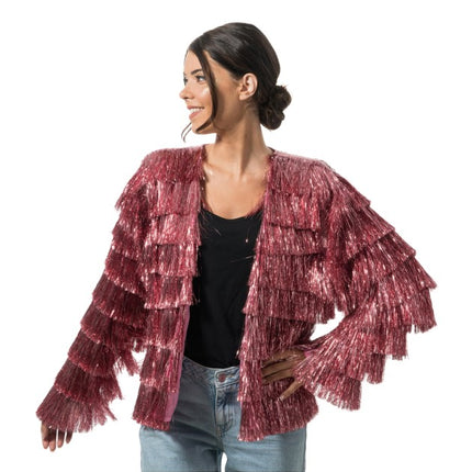 Rosa Lametta-Jacke mit Fransen für Damen