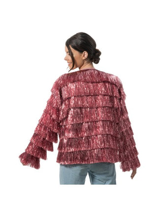 Rosa Lametta-Jacke mit Fransen für Damen