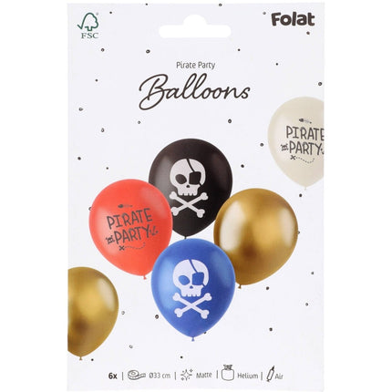 Piraat Ballonnen Gekleurd 33cm 6st van Folat koop je bij Partywinkel