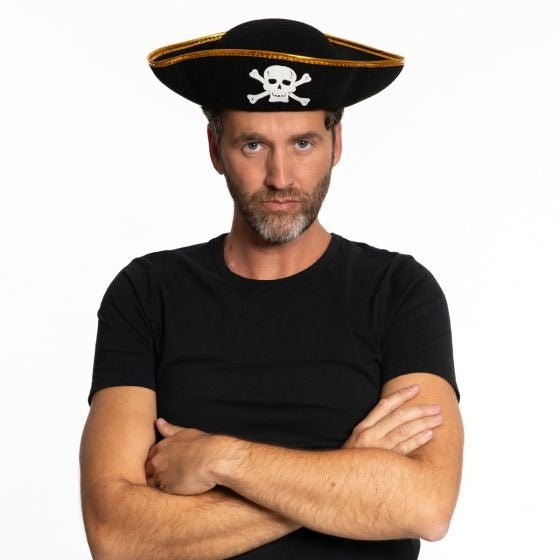 Piratenhoed Goud Zwart van Partychimp koop je bij Partywinkel