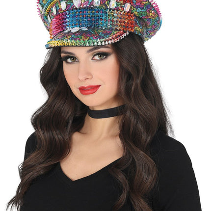 Police multicolor hat with studs, adult van Fiestas Guirca koop je bij Partywinkel
