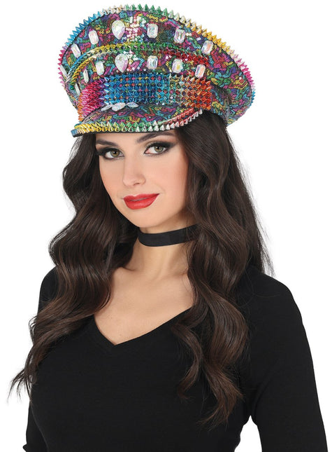 Police multicolor hat with studs, adult van Fiestas Guirca koop je bij Partywinkel