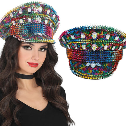 Police multicolor hat with studs, adult van Fiestas Guirca koop je bij Partywinkel