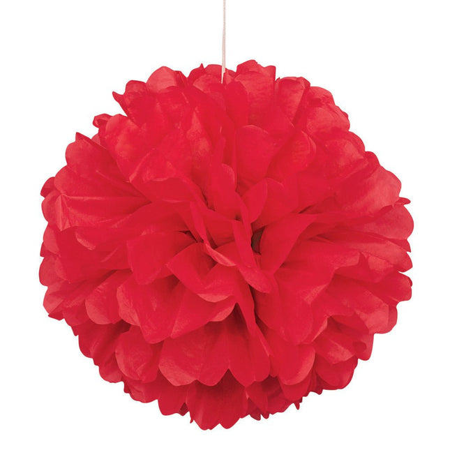 Pompon Rood 40cm van Unique koop je bij Partywinkel
