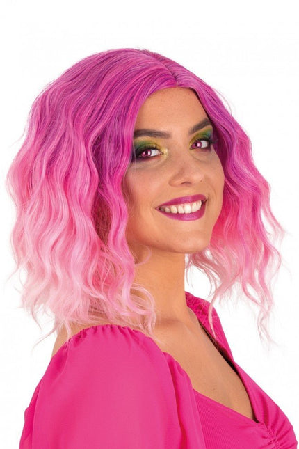 Pruik Alicia Half Lang Met Wave Pink Naar Wit van PartyXplosion koop je bij Partywinkel