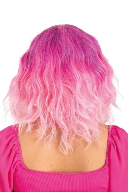 Pruik Alicia Half Lang Met Wave Pink Naar Wit van PartyXplosion koop je bij Partywinkel