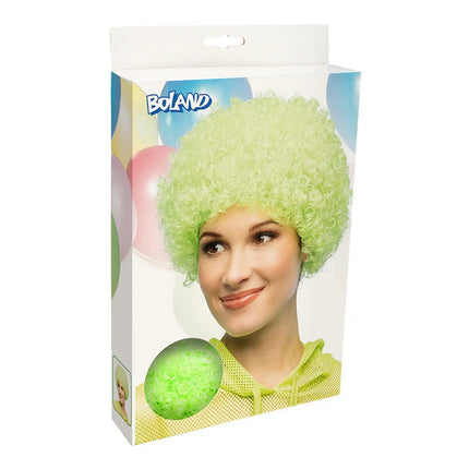 Pruik Curly neongroen UV van Boland koop je bij Partywinkel