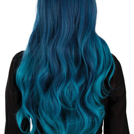 Pruik Selena Lang Haar Met Krullen Zwart Petrol Blauw van PartyXplosion koop je bij Partywinkel