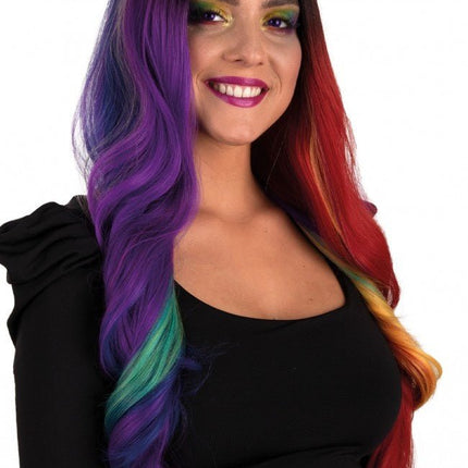 Pruik Selena Lang Met Krullen Regenboog Two Sides van PartyXplosion koop je bij Partywinkel