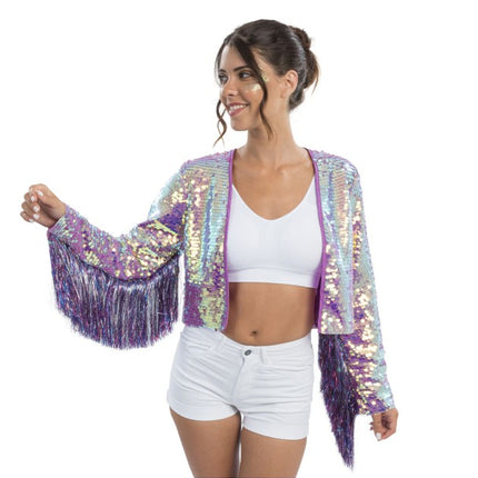 Lila, schillernde Paillettenjacke für Damen