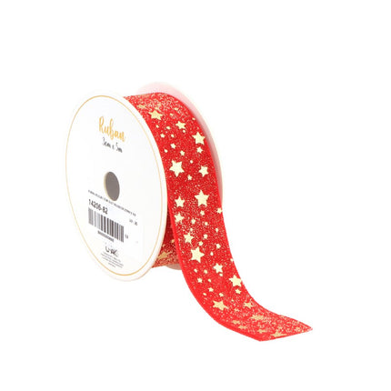 ROT/GOLDENES STERNENSTAUB-SAMTBAND 25 MM X 3 M