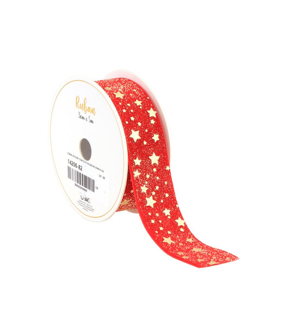 ROT/GOLDENES STERNENSTAUB-SAMTBAND 25 MM X 3 M