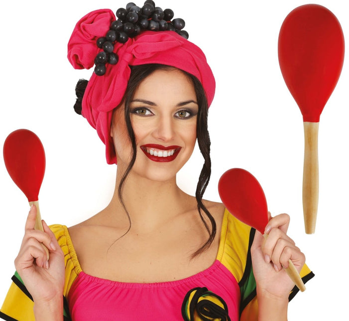 Red wooden maraca 20 cm van Fiestas Guirca koop je bij Partywinkel