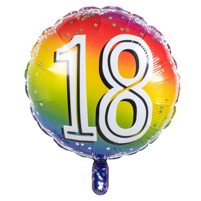 Regenboog Cijfer Ballon 18 Jaar 45cm van Boland koop je bij Partywinkel