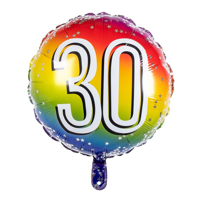 Regenboog Cijfer Ballon 30 Jaar 45cm van Boland koop je bij Partywinkel