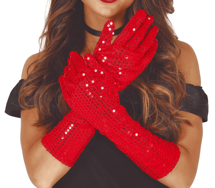 Rode Handschoenen Pailletten 39cm van Fiestas Guirca koop je bij Partywinkel