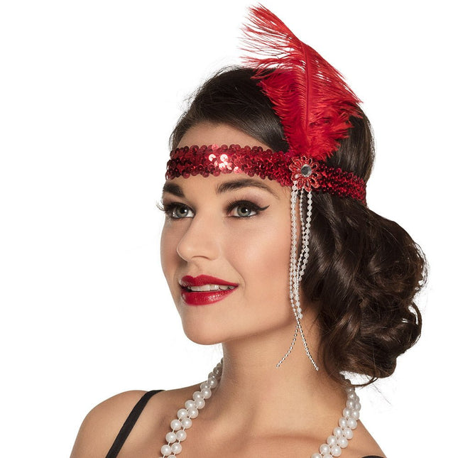 Rode Hoofdband Flapper Veer van Boland koop je bij Partywinkel
