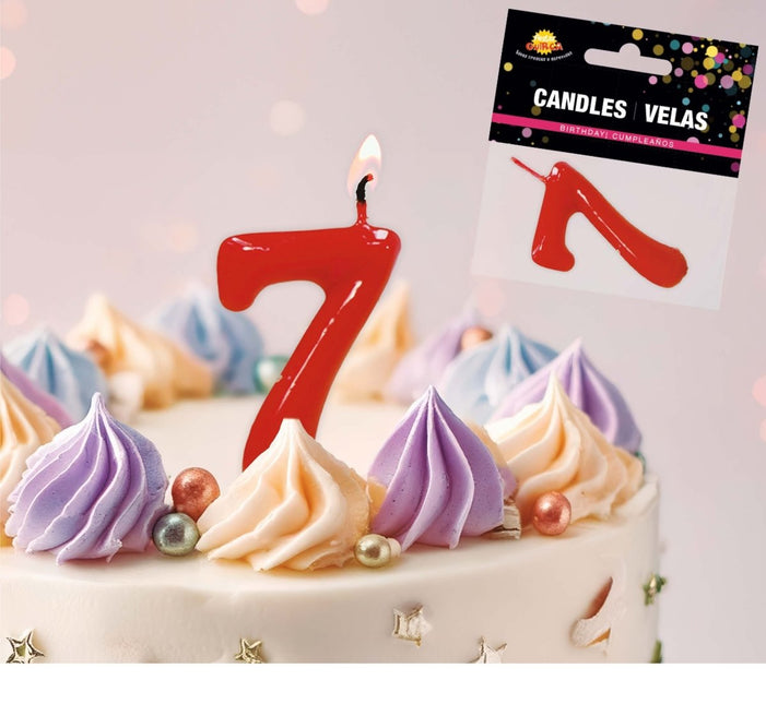 Rode Kaars 7 Jaar 5,5cm van Fiestas Guirca koop je bij Partywinkel