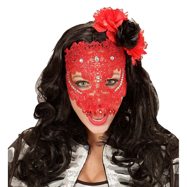 Rode Masker Met Kant van Widmann koop je bij Partywinkel