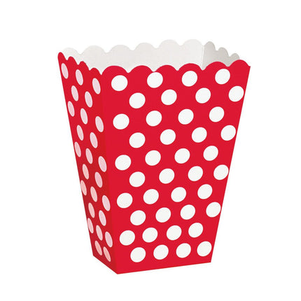 Rode Popcorn Bakjes Witte Stippen 13,7cm 8st van Unique koop je bij Partywinkel
