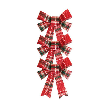 Rood Groene Strik Schotse Ruit 10cm 3st van CHAKS koop je bij Partywinkel