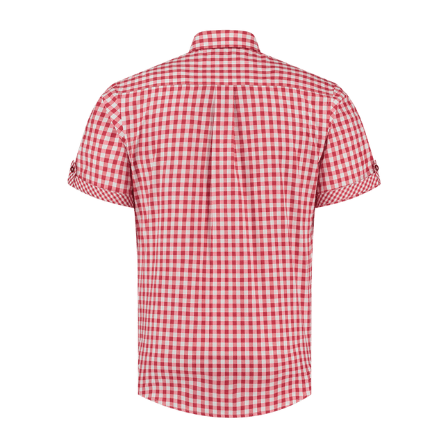 Rood Witte Blouse Heren Korte Mouw Geruit van Haus Huberts koop je bij Partywinkel