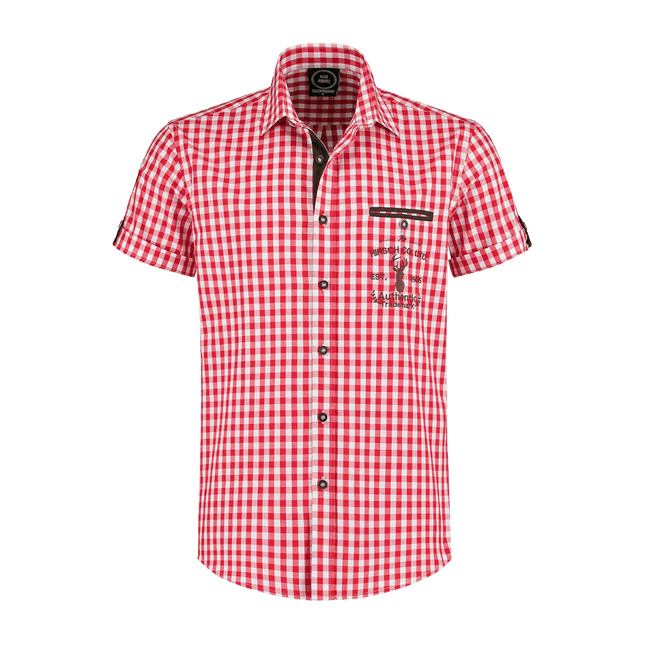 Rood Witte Blouse Heren Korte Mouw Traditioneel Geruit van Haus Huberts koop je bij Partywinkel