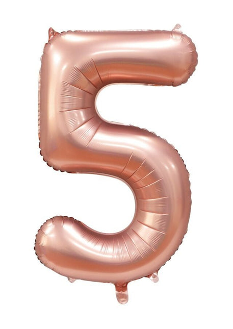 Rose Goud Cijfer Ballon 5 Jaar Glans 86cm van WeFiesta koop je bij Partywinkel