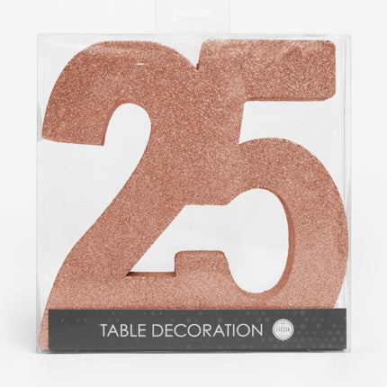Rose Goud Tafeldecoratie Cijfer 25 Glitter 20,5cm van WeFiesta koop je bij Partywinkel
