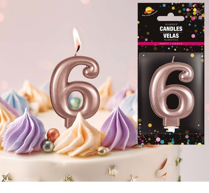 Rose Gouden Kaars 6 Jaar 8cm van Fiestas Guirca koop je bij Partywinkel