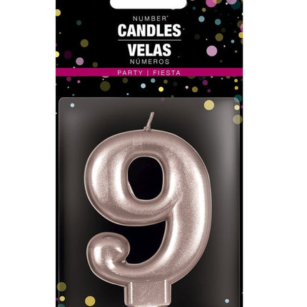 Rose Gouden Kaars 9 Jaar 8cm van Fiestas Guirca koop je bij Partywinkel