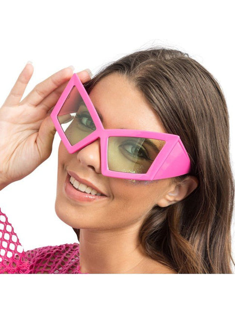 Roze Geometrische Feestbril Oversized van CHAKS koop je bij Partywinkel